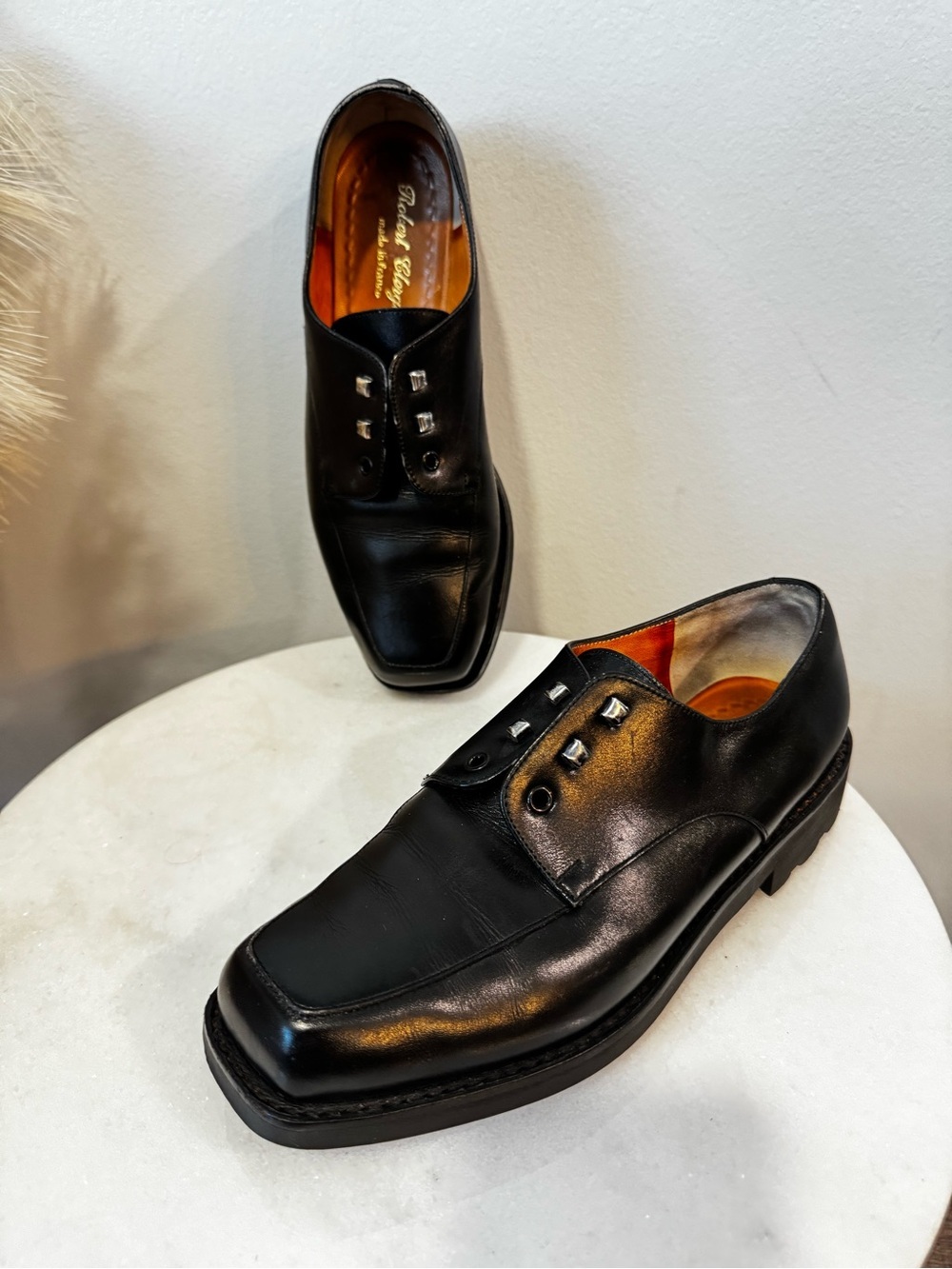 Robert Clergerie Black Leather Square-Toe Derby Shoes Size 6